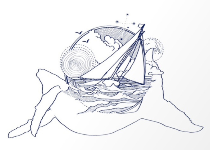 line illustration of a whale and the sky